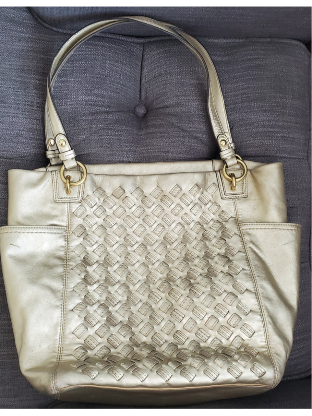 Women's Coach Woven Leather Gold Tote Bag